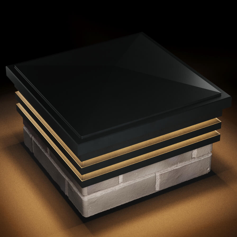 Колпак Zking Бона ХайТек Черный на столб 1.5х1.5 кирпича (385х385мм) с подсветкой в Серпухове фото