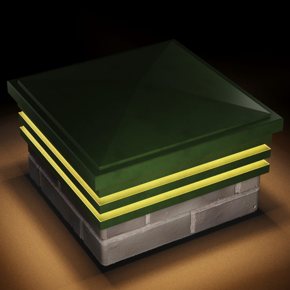 Колпак Zking Бона ХайТек Зеленый на столб 1.5х1.5 кирпича (385х385мм) с подсветкой в Серпухове фото