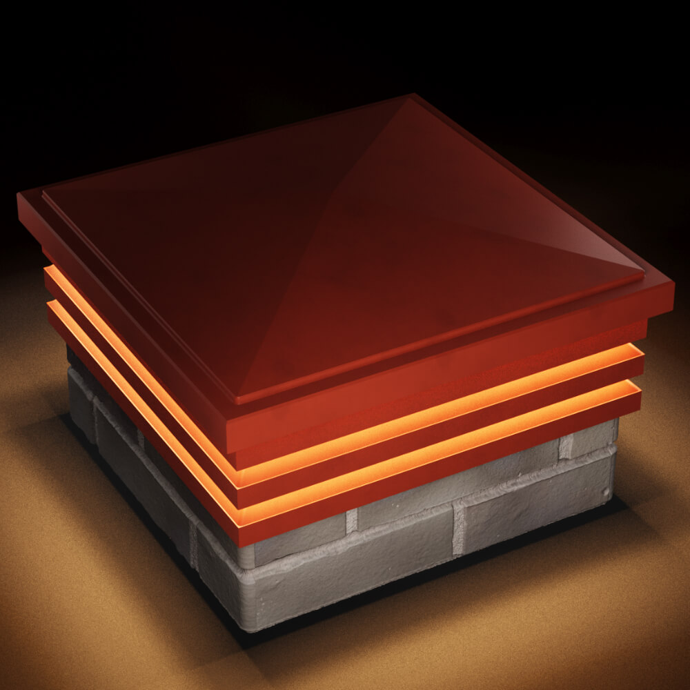 Колпак Zking Бона ХайТек Красный на столб 1.5х1.5 кирпича (385х385мм) с подсветкой в Серпухове фото