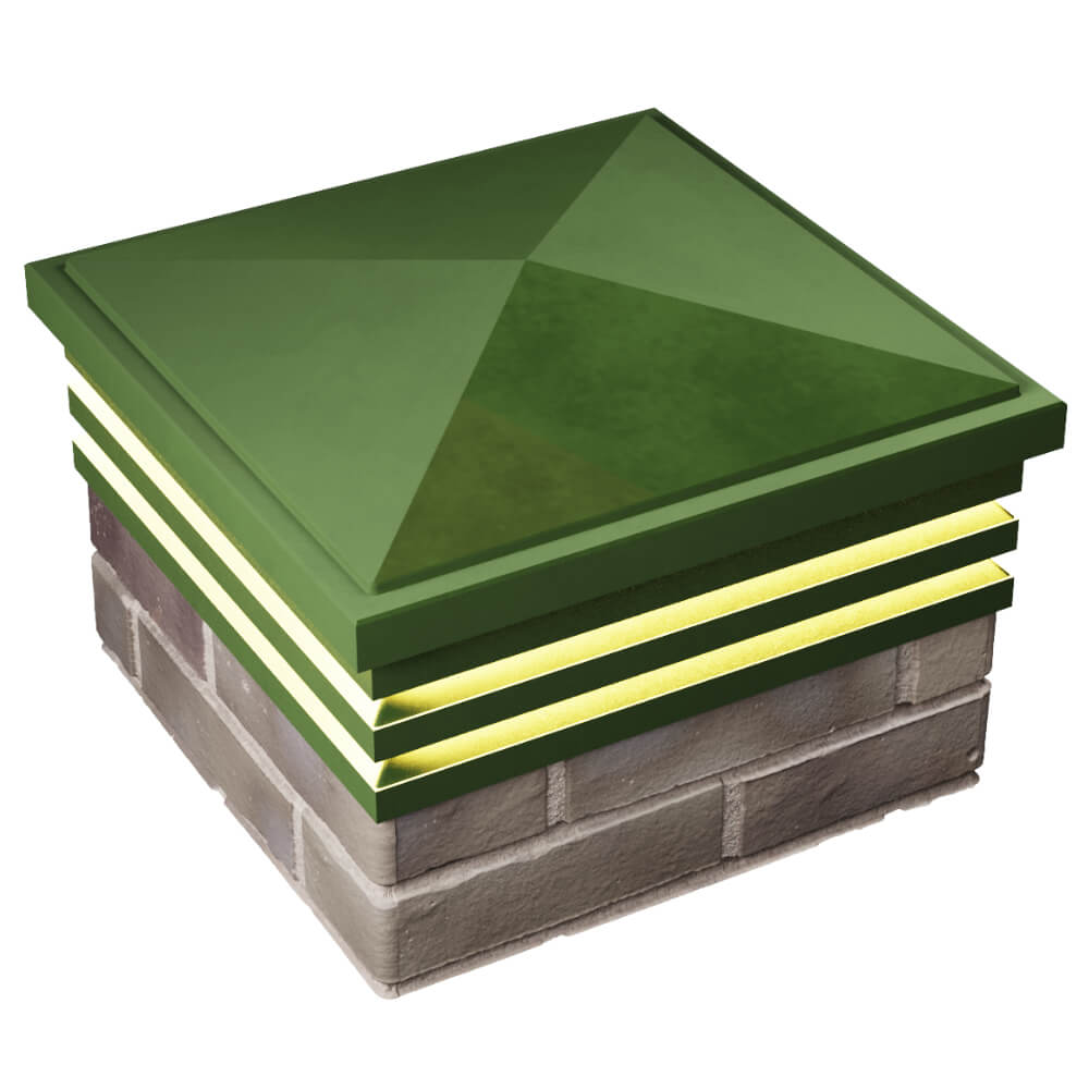 Колпак Zking Бона ХайТек Зеленый на столб 1.5х1.5 кирпича (385х385мм) с подсветкой в Серпухове фото