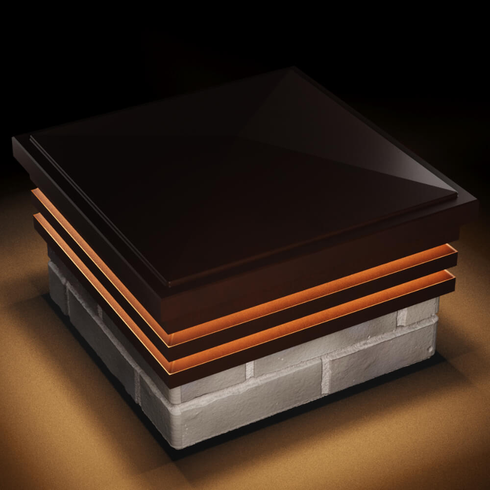 Колпак Zking Бона ХайТек Коричневый на столб 1.5х1.5 кирпича (385х385мм) с подсветкой в Серпухове фото