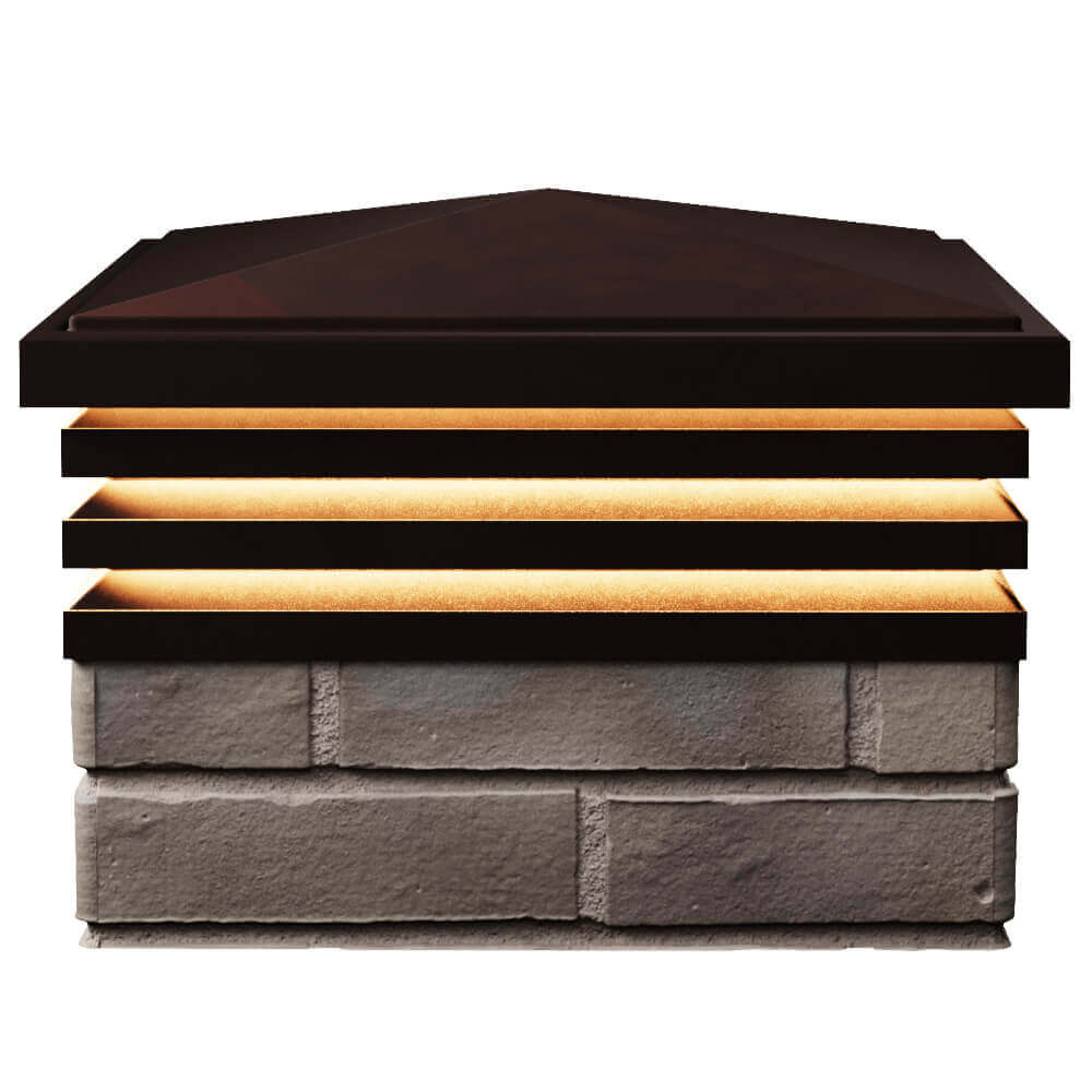 Колпак Zking Бона ХайТек Коричневый на столб 1.5х1.5 кирпича (385х385мм) с подсветкой в Серпухове фото